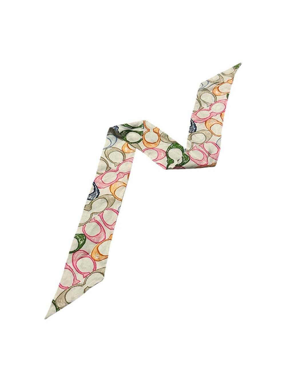 COACH Signature Print Silk Skinny Scarf Multicolor Optic Sketch Bag Tie - Picture 4 of 5